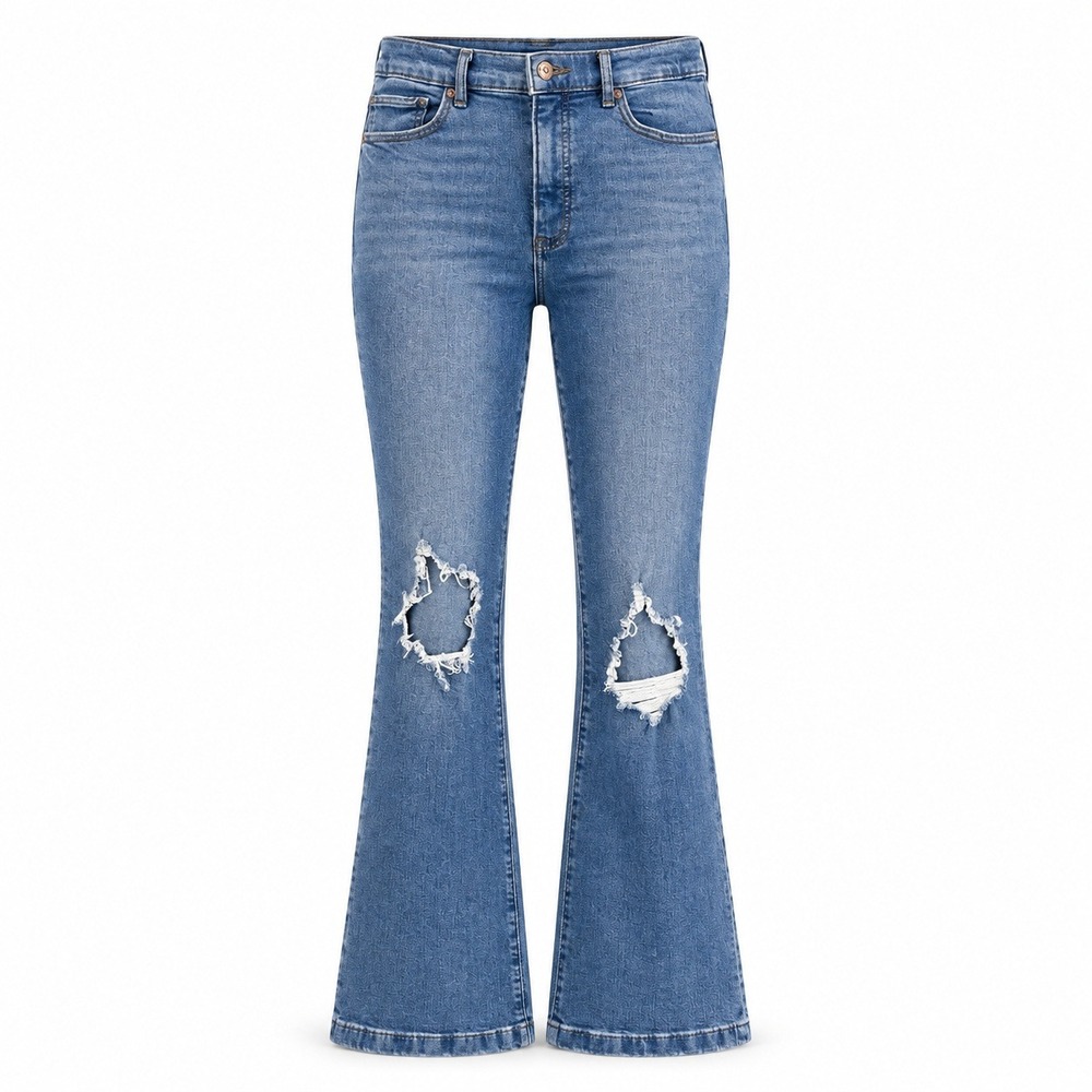 Express High Rise Bootcut Jeans 10L Blue Distressed Denim Y2K Flare Tall 30x33